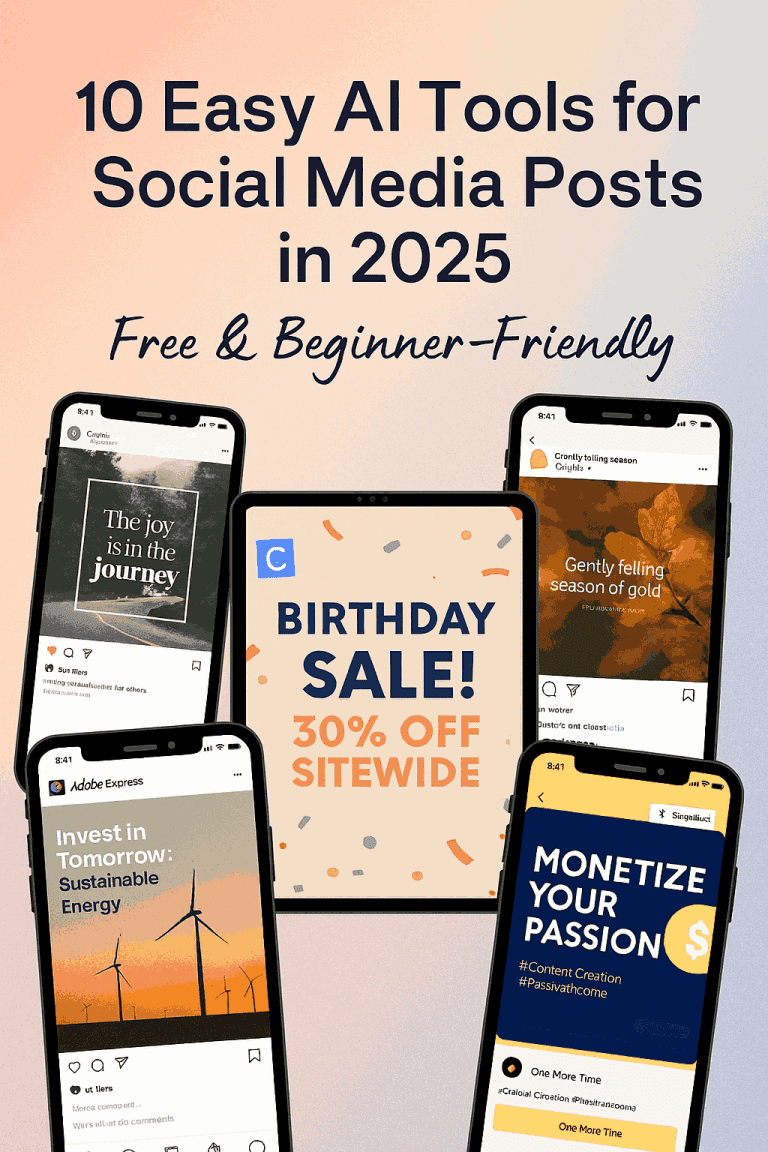 Create an image wordpress blog of 10 Easy AI Tools for Social Media Posts in 2025 Free & Beginner-Friendly