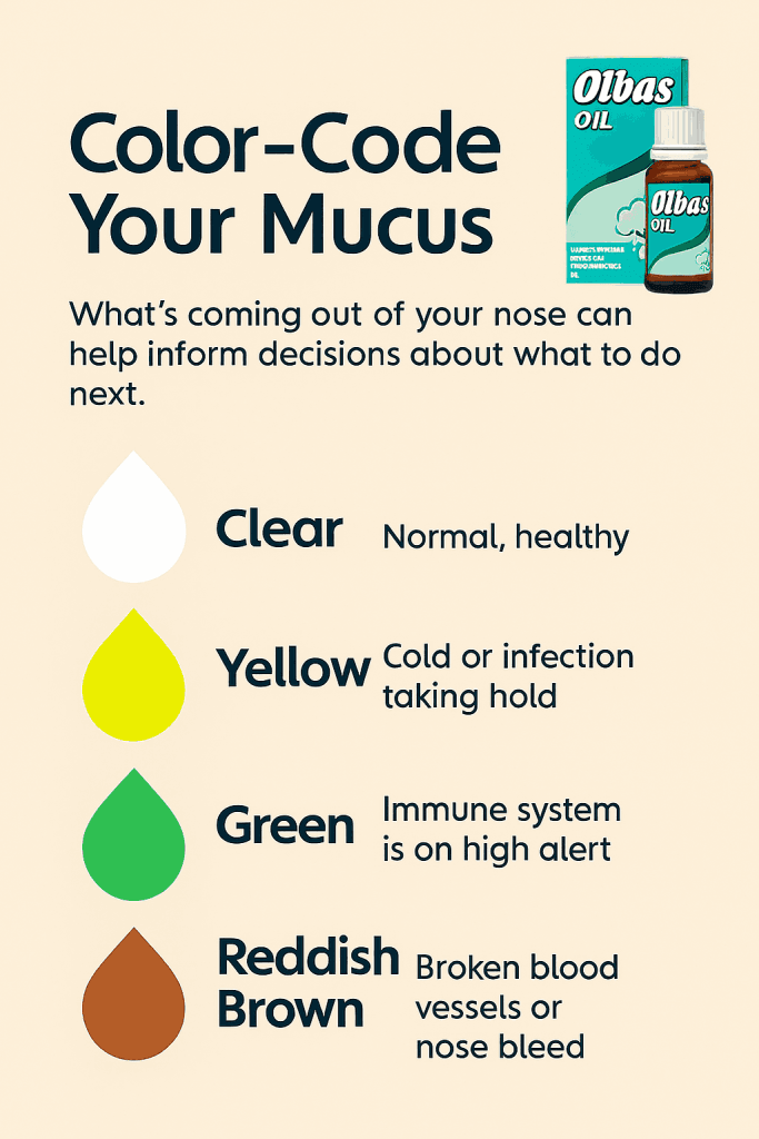 Color-coded mucus chart with Olbas Oil bottle