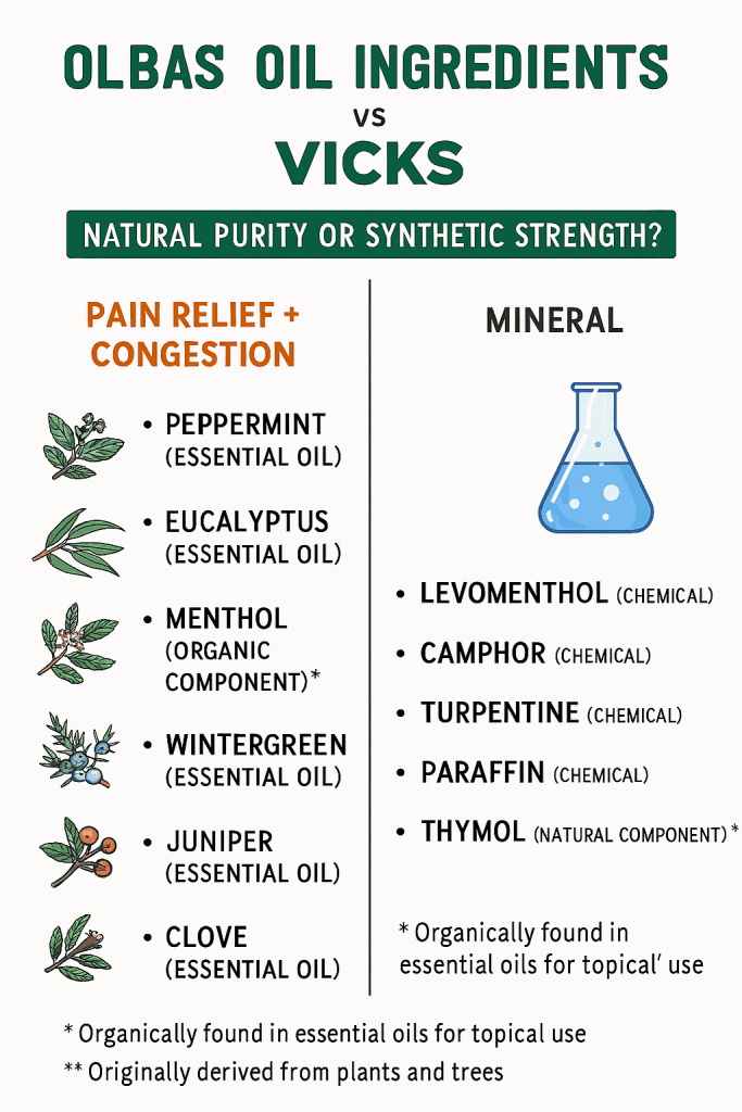 Olbas Oil ingredients vs Vicks
