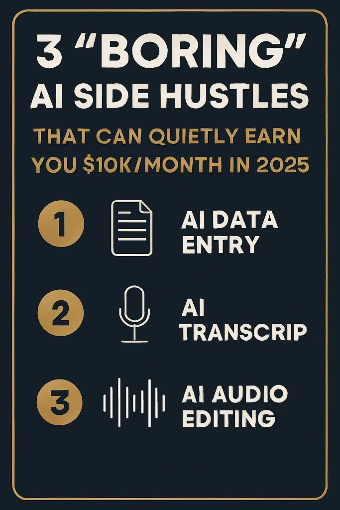 Passive income with Ai 1 | 3 “Boring” AI Side Hustles Ideas That Can Quietly Earn You $10K/Month in 2025 | TamzidulHaque.com Passive income with Ai 1 | 3 “Boring” AI Side Hustles Ideas That Can Quietly Earn You $10K/Month in 2025 | TamzidulHaque.com
