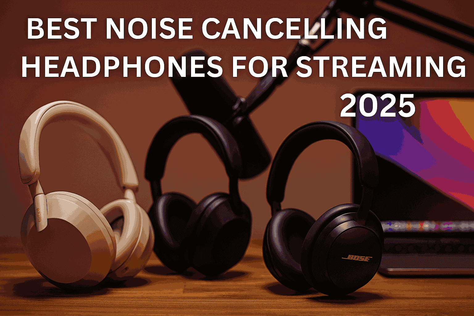 best noise cancelling headphones for streaming | Best Noise Cancelling Headphones for Streaming in 2025: Block the Chaos, Amplify Your Voice | TamzidulHaque.com Collage of best noise cancelling headphones for streaming 2025 including Sony WH-1000XM6 and Bose QC Ultra on a creator's desk setup with mic and laptop