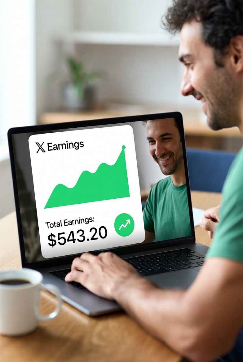 X ads revenue sharing 2025 | Unlock X Ads Revenue Sharing 2025: Step-by-Step Guide to Apply and Cash In on Your Posts (Even as a Beginner Creator) | TamzidulHaque.com Creator checking X ads revenue sharing 2025 dashboard on laptop, with payout graph rising—perfect for apply for X monetization guide