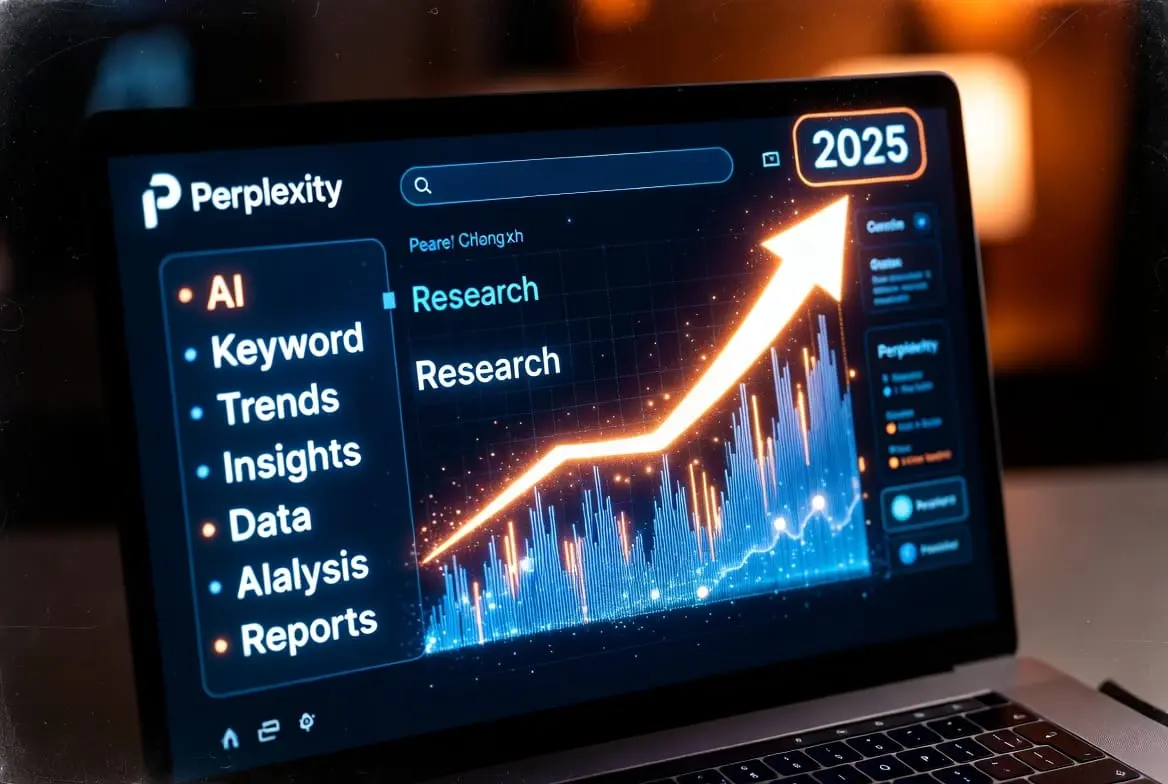 A vibrant mobile optimized image Laptop screen showing Perplexity interface with glowing keyword lists overlaid with upward arrow graphs and 2025 badge | Unlock SEO Magic: 15 Best Perplexity AI SEO Prompts Examples to Skyrocket Your Rankings in 2025 | TamzidulHaque.com A vibrant, mobile-optimized image Laptop screen showing Perplexity interface with glowing keyword lists, overlaid with upward arrow graphs and 2025 badge.