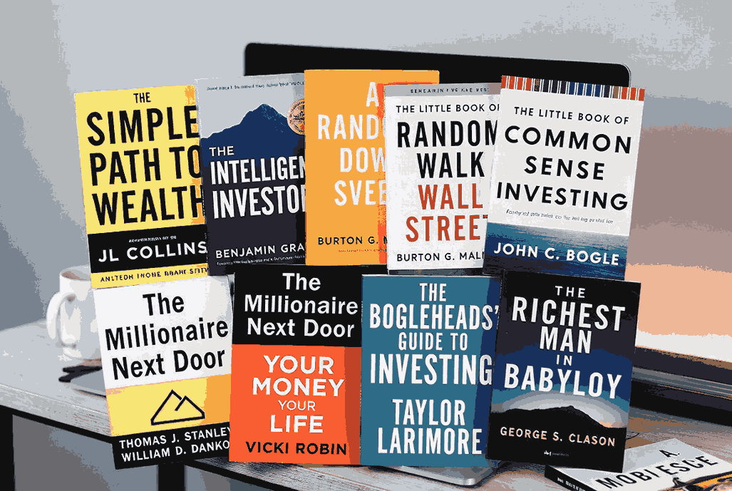 Collage of 7 colorful book covers on a millennial desk with coffee mug and laptop—Best Investing Books for Millennials 2025 by Tamzidul Haque | Best Investing Books for Millennials: Build Wealth Without the Burnout (2026 Edition) | TamzidulHaque.com Collage of 7 colorful book covers on a millennial desk with coffee mug and laptop—Best Investing Books for Millennials 2025 by Tamzidul Haque