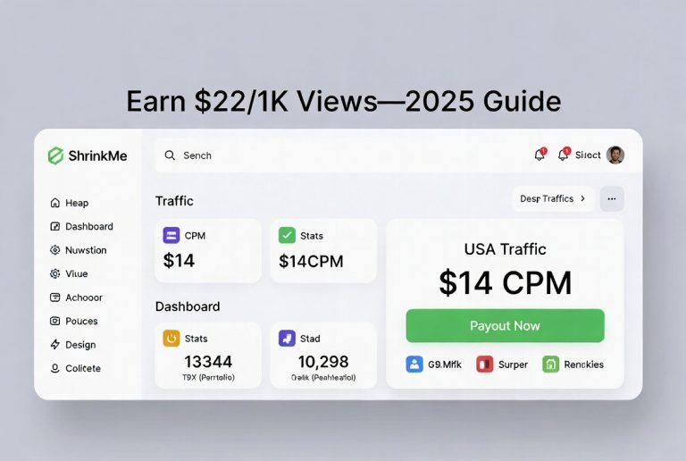 ShrinkMe review 2025 highest paying URL shortener dashboard screenshot with earnings graph