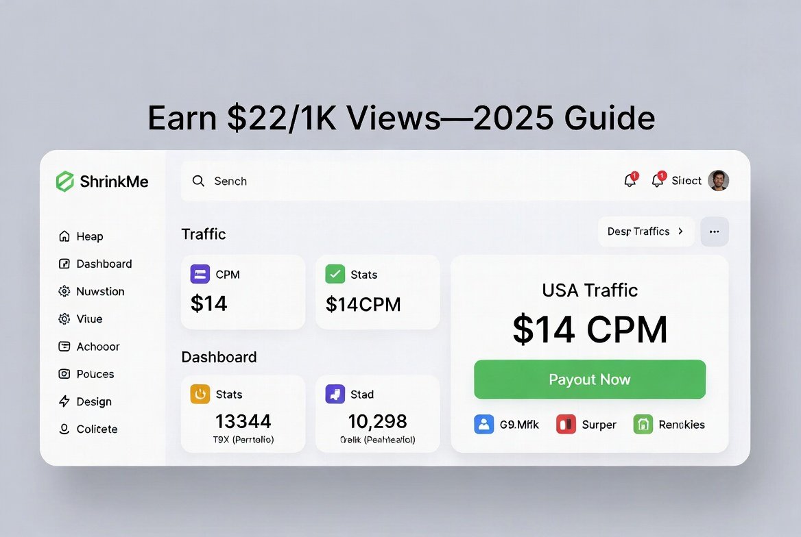 ShrinkMe review 2025 highest paying URL shortener dashboard screenshot with earnings graph
