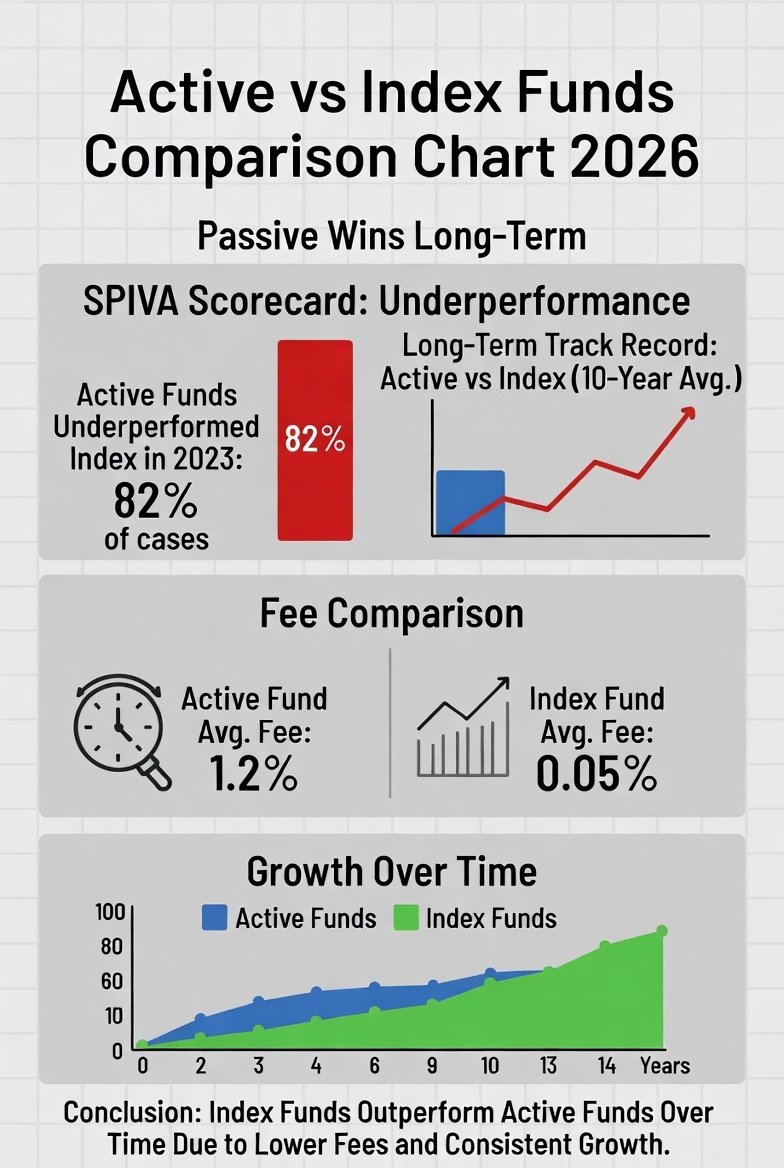 Active vs Index Funds Comparison Chart 2026 Passive Wins Long Term | Active vs Index Funds in 2026: The Real Winner for Everyday Investors | TamzidulHaque.com Active vs Index Funds Comparison Chart 2026 - Passive Wins Long-Term